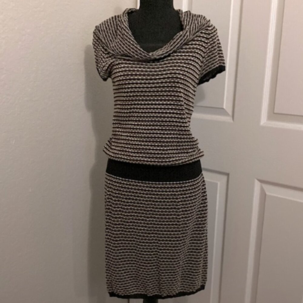 Jones New York Sweater Dress Cowl Neck Black Brown White Comfy Medium